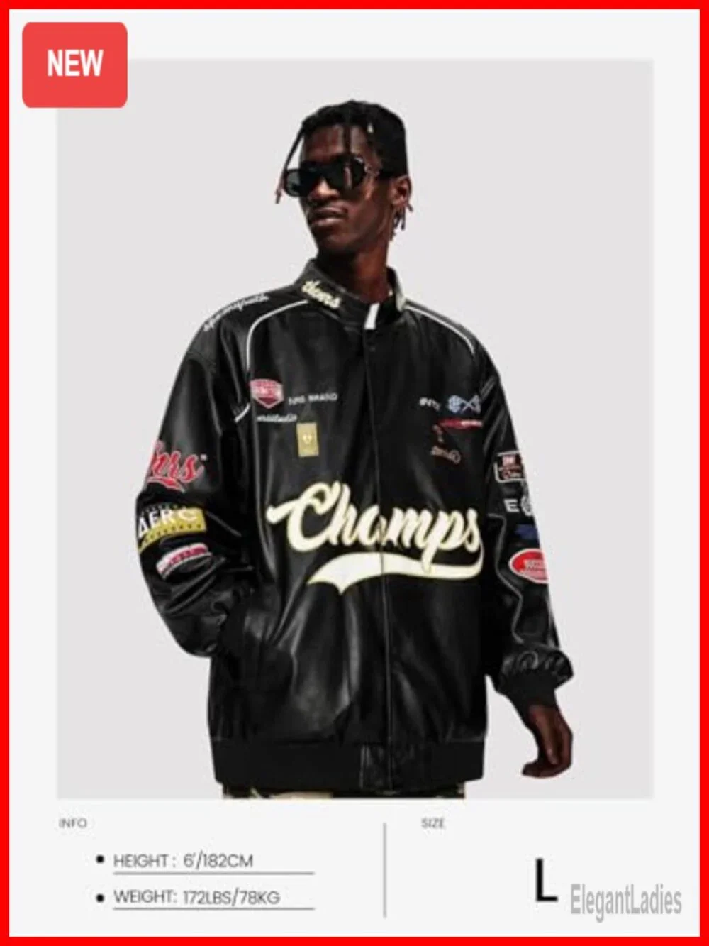 Faux Leather Racing Jacket Oversized Motorcycle Biker Streetwear